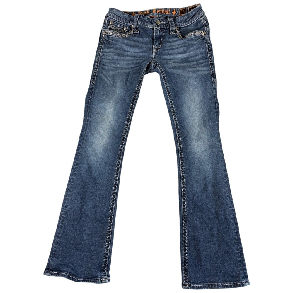 Rock Revival Jeans Womens 27 Blue Bootcut Y2K Midrise Faded Distressed Heritage